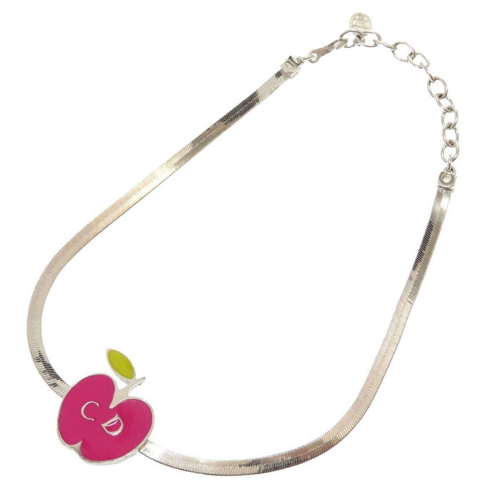 Christian Dior Choker Necklace Apple Pink Silver Metal
